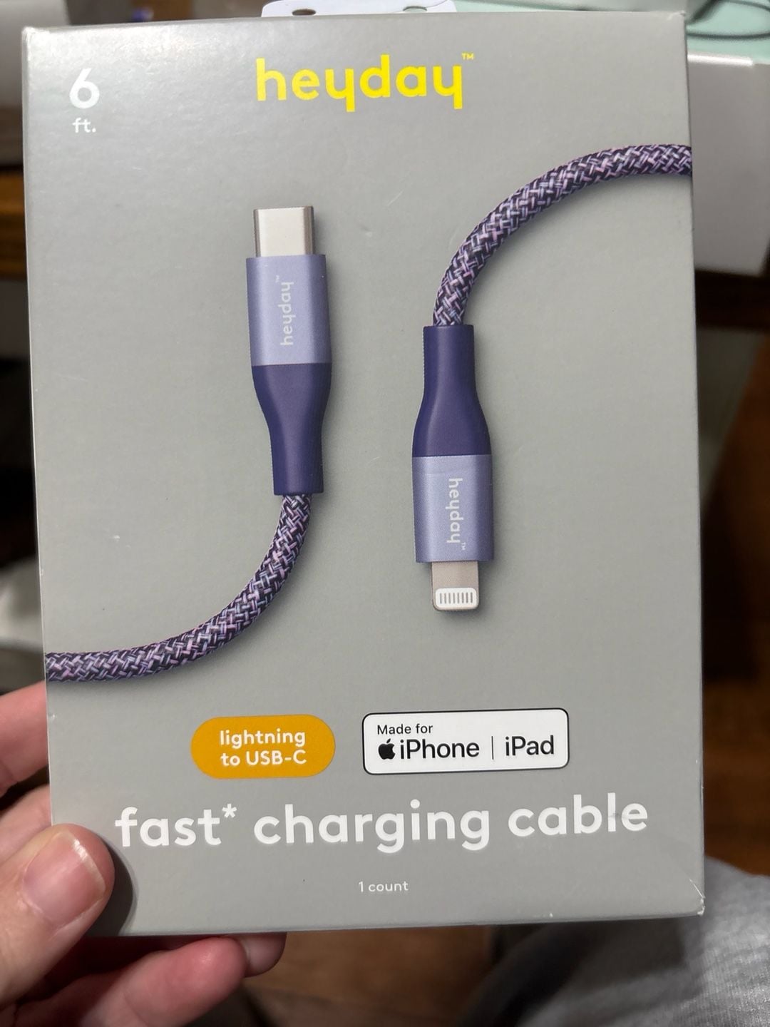 Heyday Fast Charging Cable Size 6 Ft Purple Braided 1