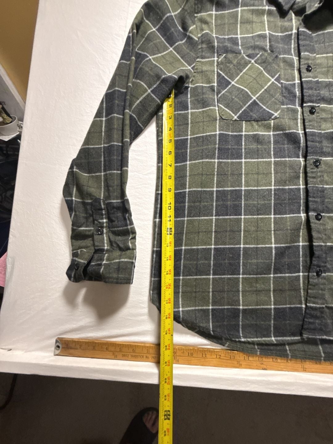 Ronin Factory Plaid Flannel Shirt X-Large Green Gray Long Sleeve Button Up 8
