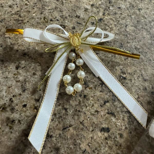 Satin Ribbon Rosary Baptism Favors 16 Pcs
