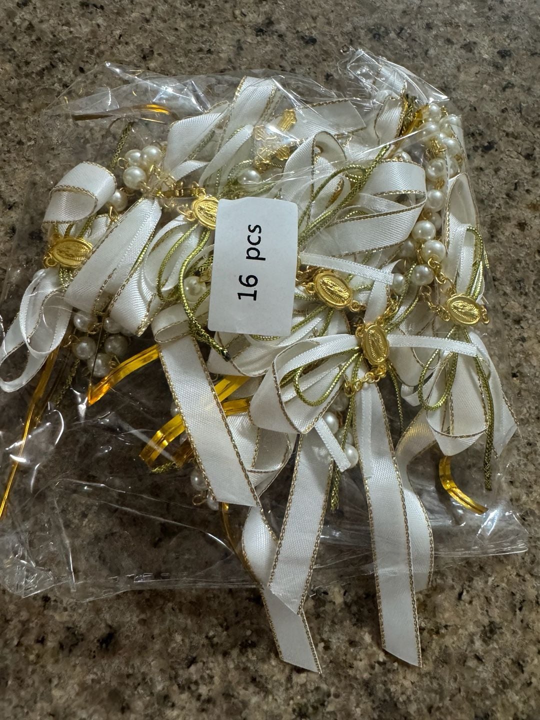Satin Ribbon Rosary Baptism Favors 16 Pcs 2