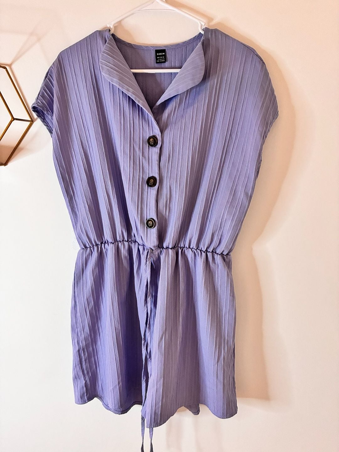 SHEIN Lavender Purple Button Front Drawstring Romper Size Large 2