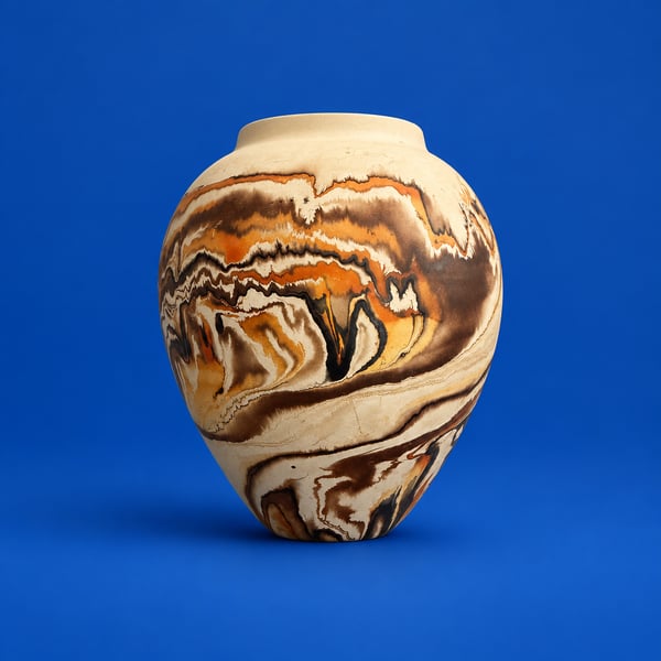 Nemadji Pottery Swirl Vase Brown Rust Orange Vintage