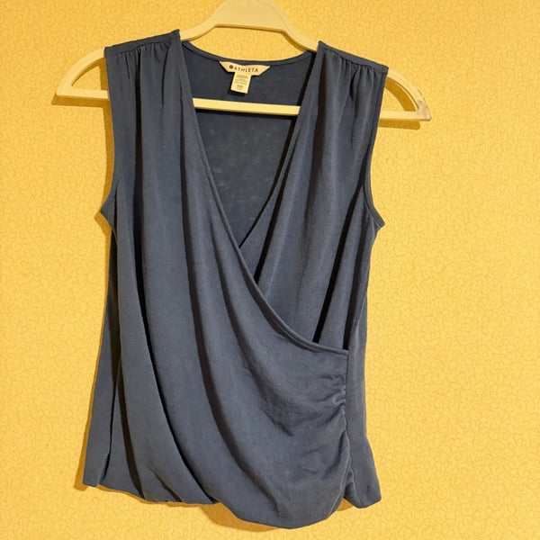 Athleta Wrap Tank Top Size XXS Blue Sleeveless V-Neck Ruched