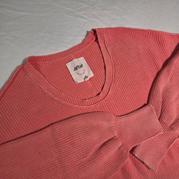 Aerie Sweater Size XL Pink Ribbed Cotton Pullover Long Sleeve