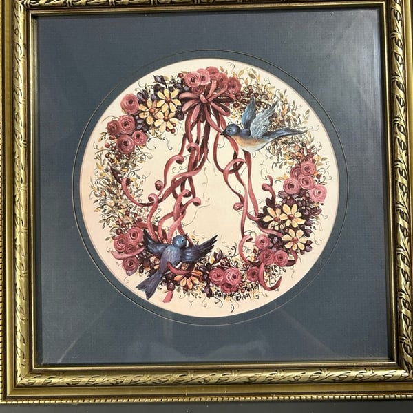 Glynda Turley Framed Floral Wreath Art Print 1991