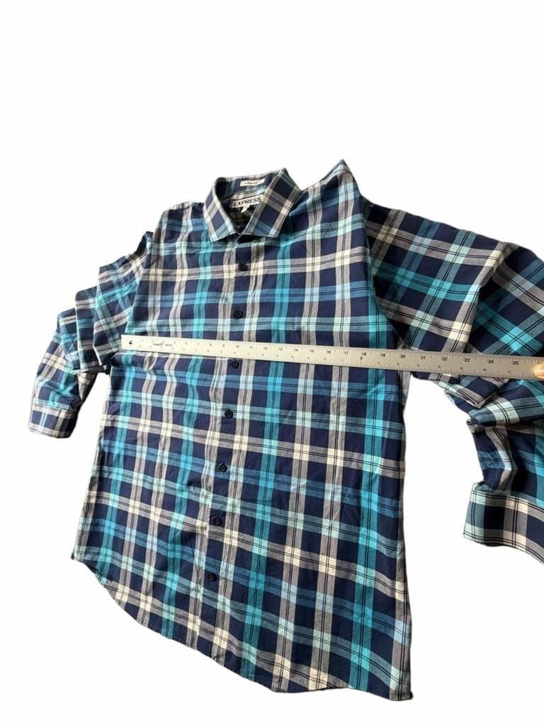 Express Extra Slim Fit Plaid Shirt Size XL 17-17.5 Blue Long Sleeve 7