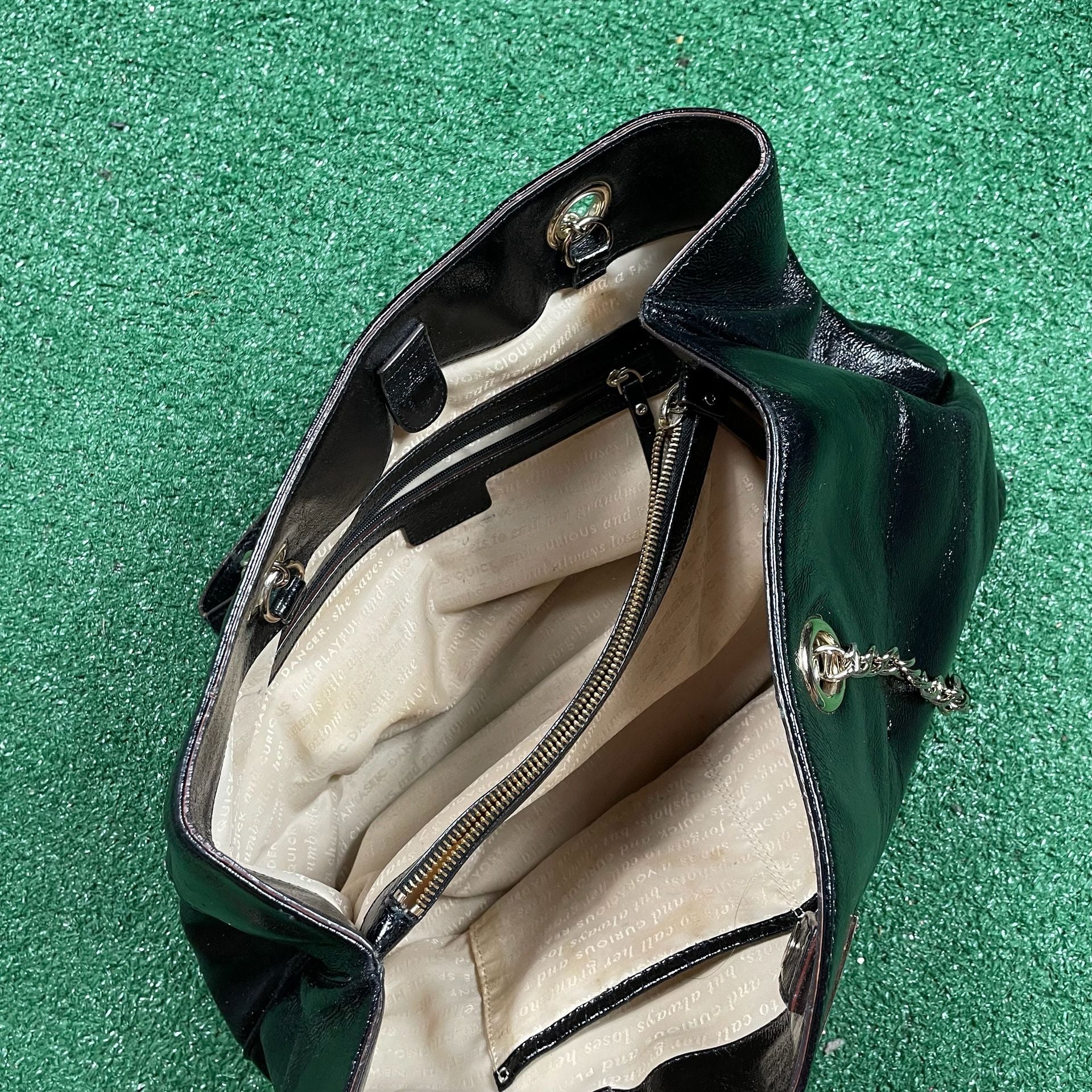 Kate Spade Patent Leather Chain-Link Tote Black 6
