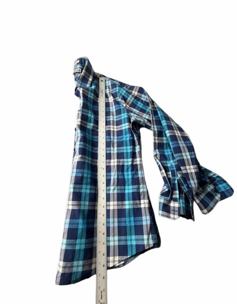 Express Extra Slim Fit Plaid Shirt Size XL 17-17.5 Blue Long Sleeve 10