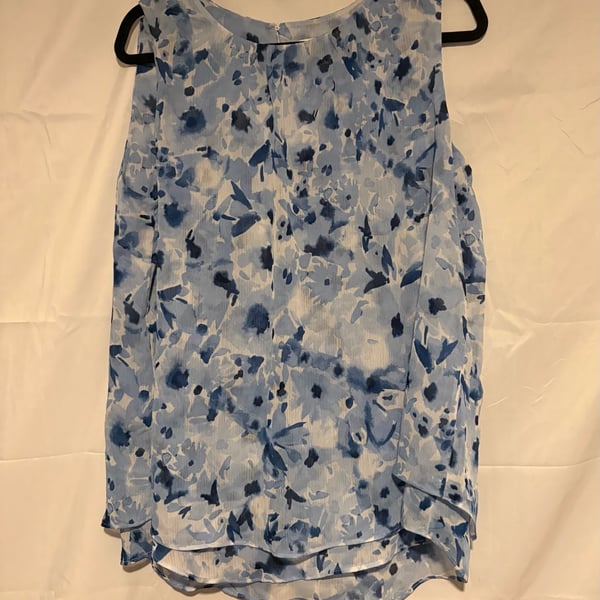 Cristina B. Sleeveless Blouse Size L Blue Floral Sheer Layered