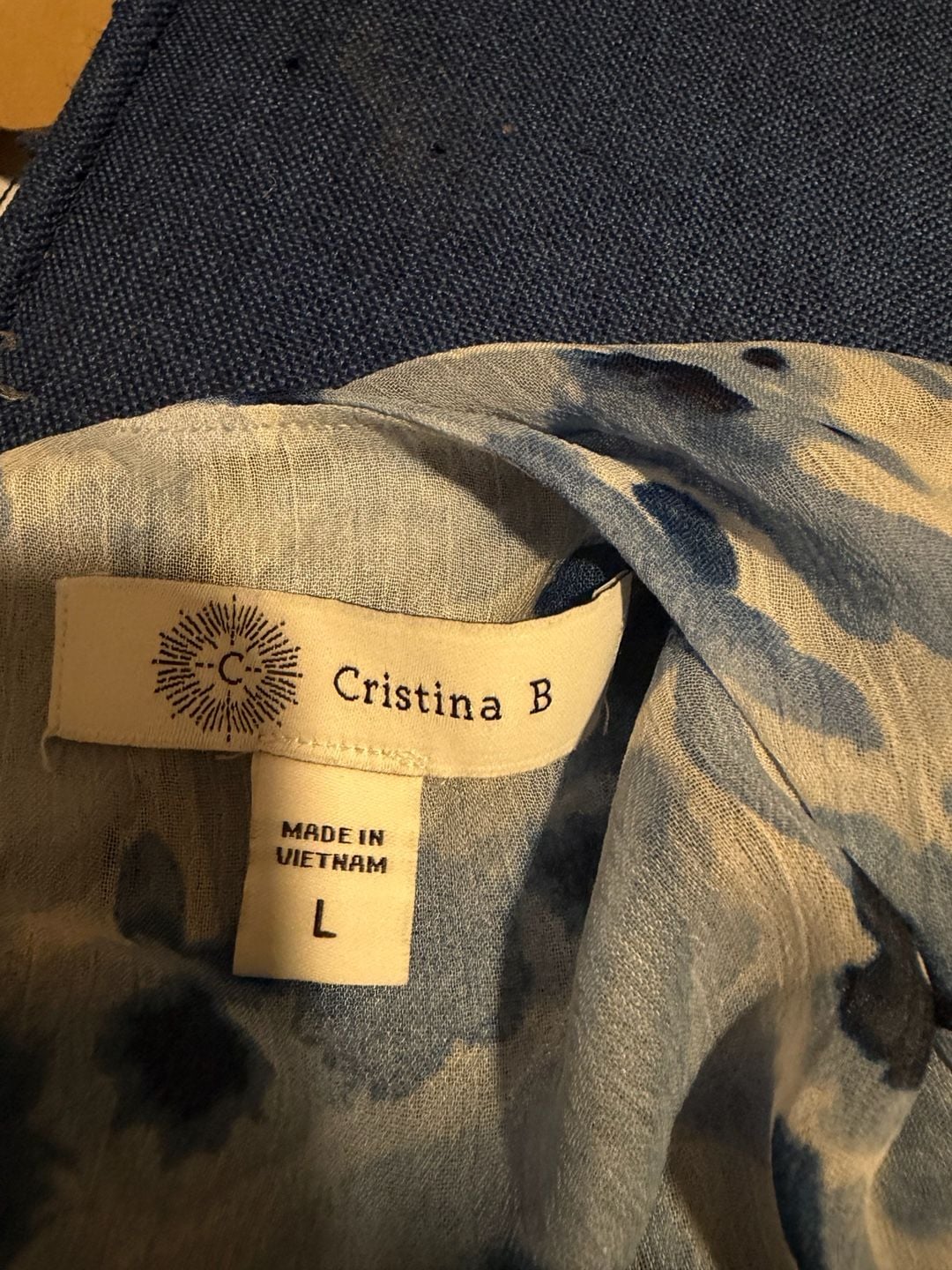 Cristina B. Sleeveless Blouse Size L Blue Floral Sheer Layered 4