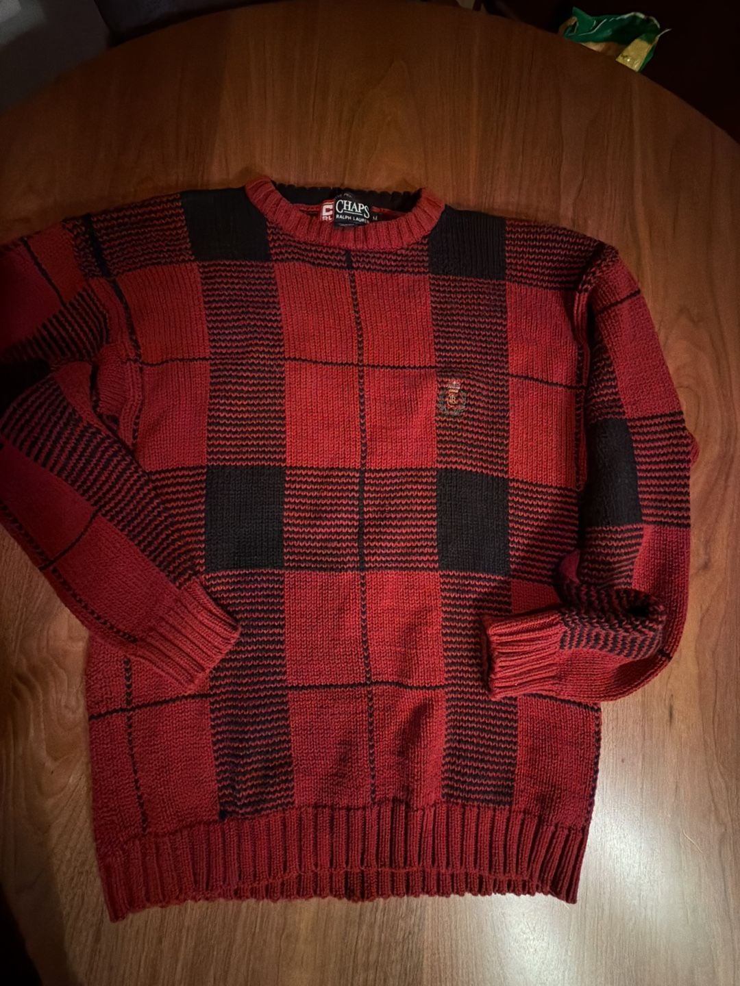 Chaps Ralph Lauren Sweater Size M Red Black Buffalo Check Cotton 2