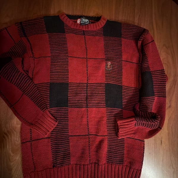 Chaps Ralph Lauren Sweater Size M Red Black Buffalo Check Cotton