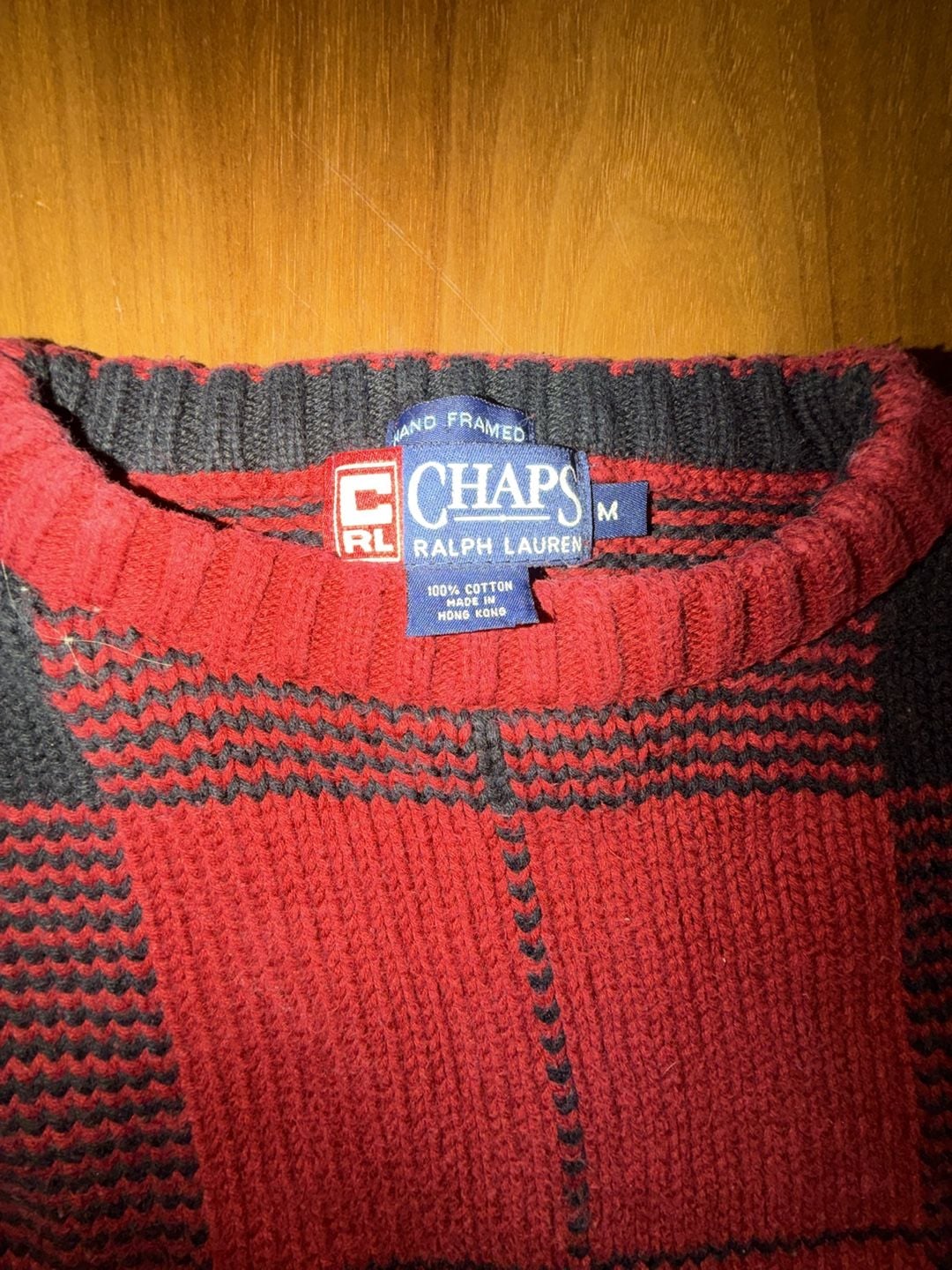 Chaps Ralph Lauren Sweater Size M Red Black Buffalo Check Cotton 3