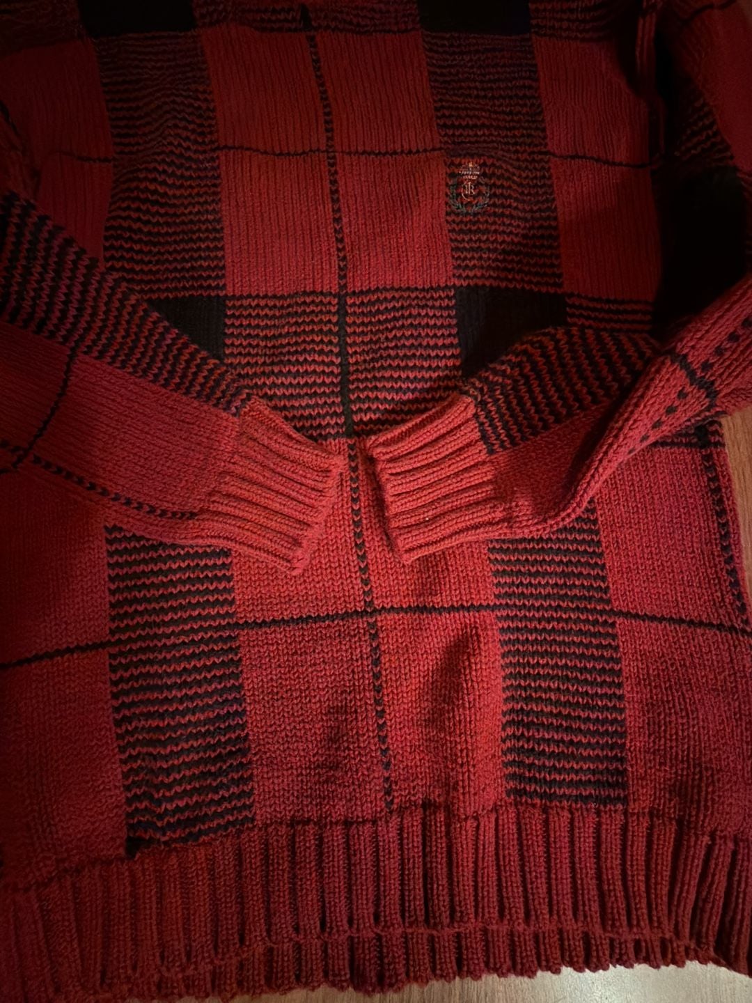Chaps Ralph Lauren Sweater Size M Red Black Buffalo Check Cotton 4