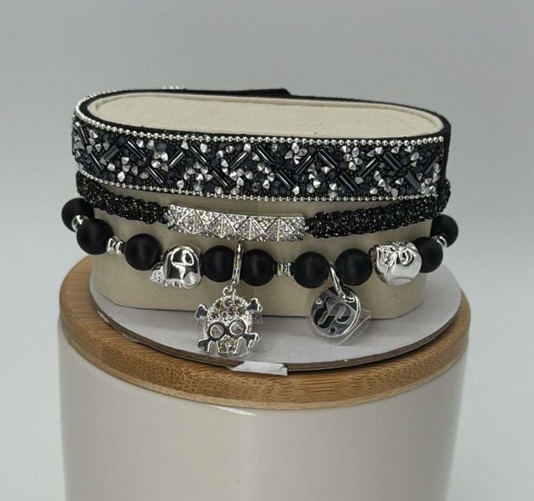 Bomb Party Barbosa's Revenge Stack Bracelet Black Silver Skulls 1