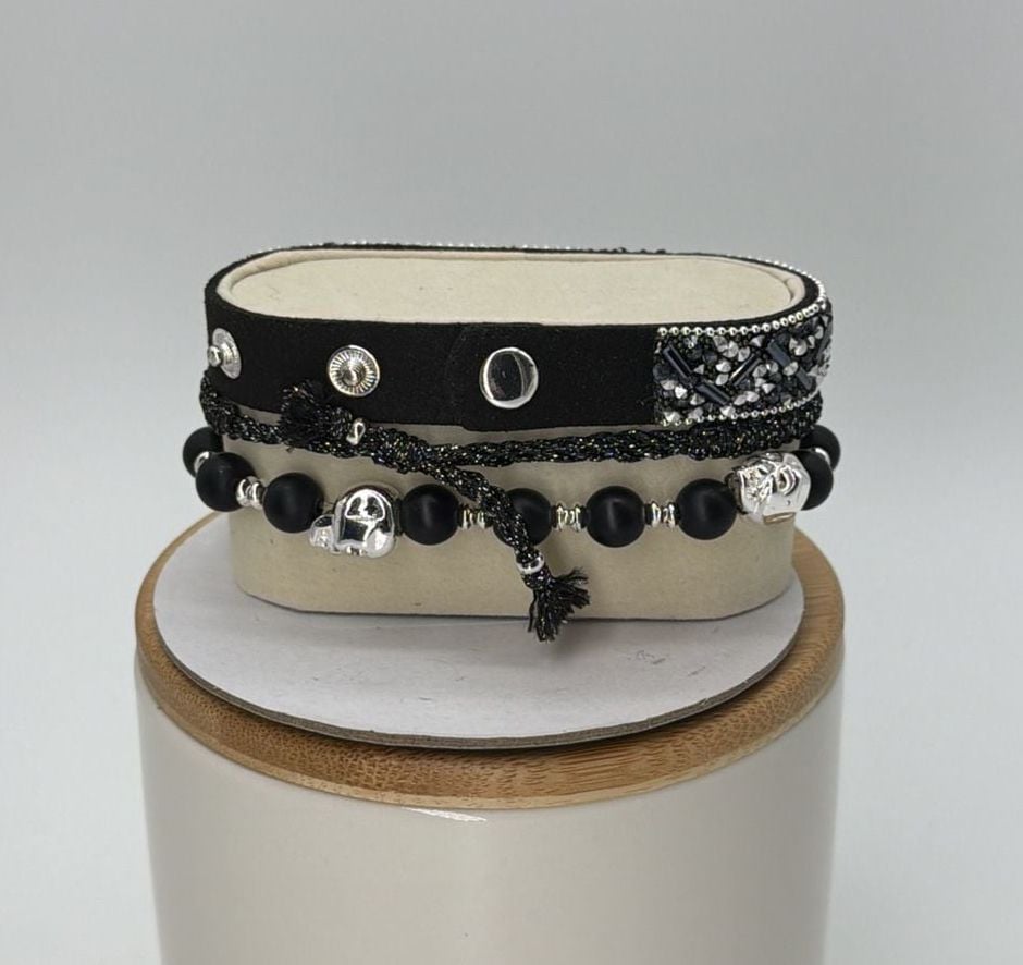 Bomb Party Barbosa's Revenge Stack Bracelet Black Silver Skulls 3