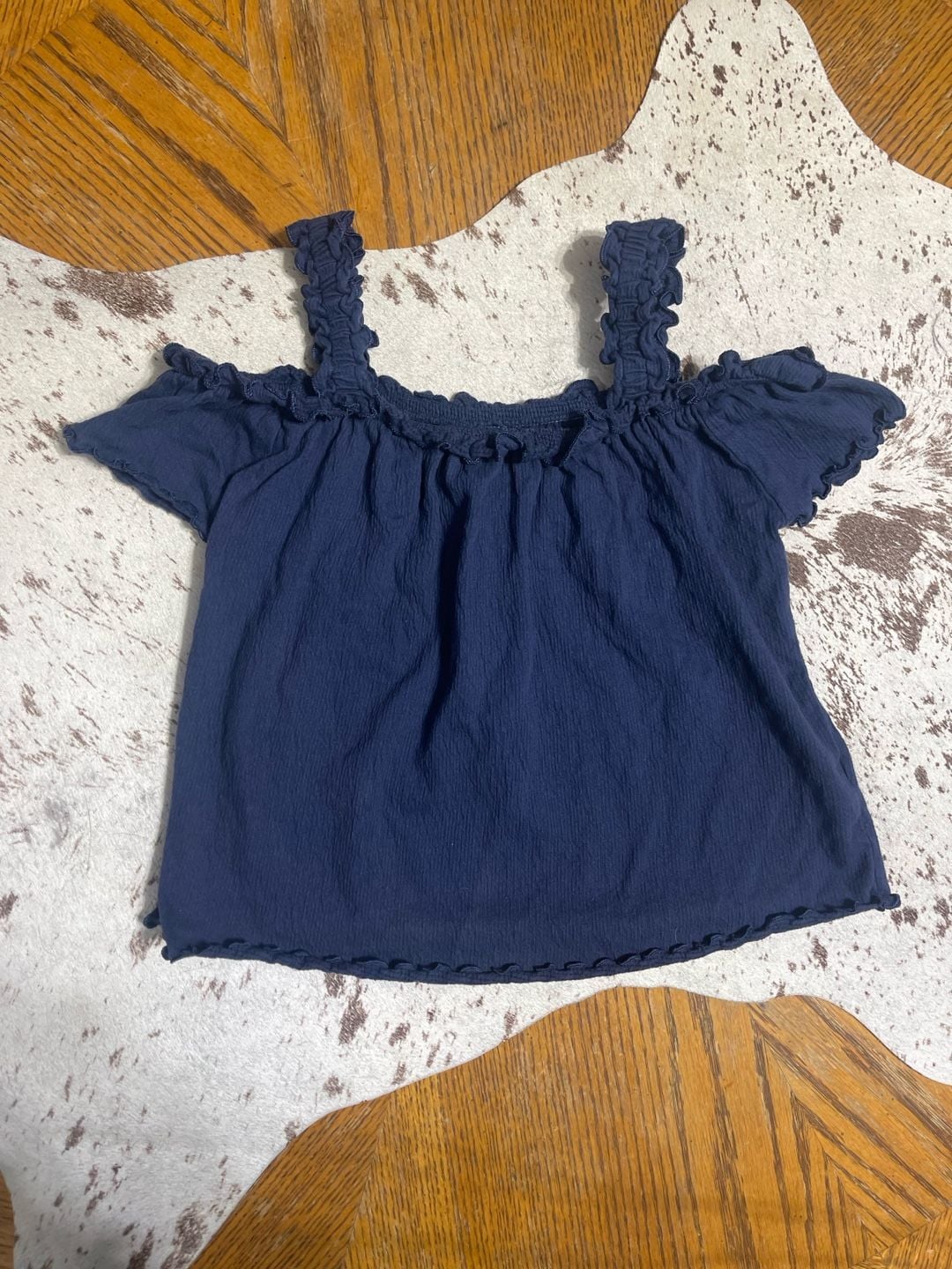 SO Cold Shoulder Ruffle Top Size L 10/12 Navy Blue 2