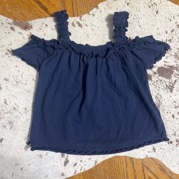 SO Cold Shoulder Ruffle Top Size L 10/12 Navy Blue