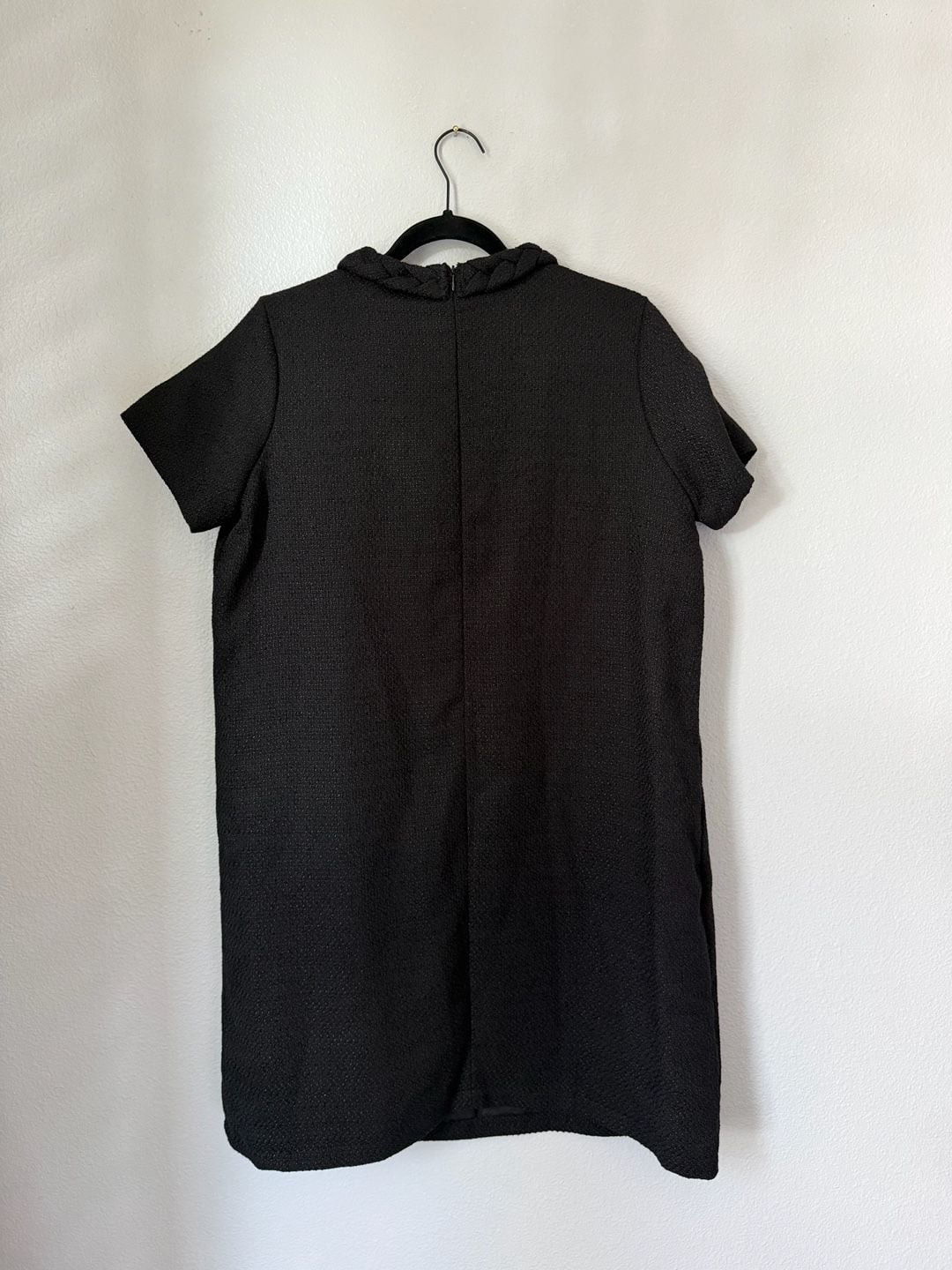 Womens Tweed Dress Elegant Crew Neck Short Sleeve Button Mini Dress 3