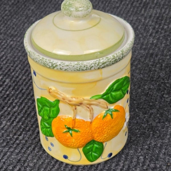 Ceramic Canister Citrus Orange Fruit Kitchen Storage With Lid