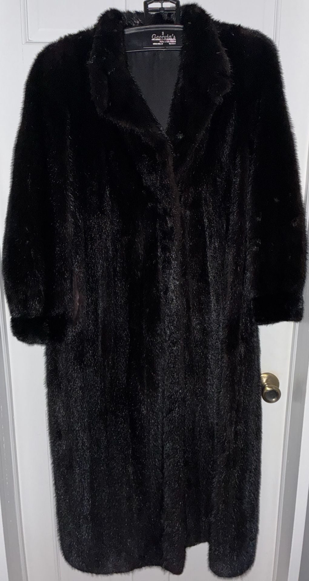 Vintage Black Mink Fur Coat Long Winter Jacket Scarf Earmuffs Gloves Set 7