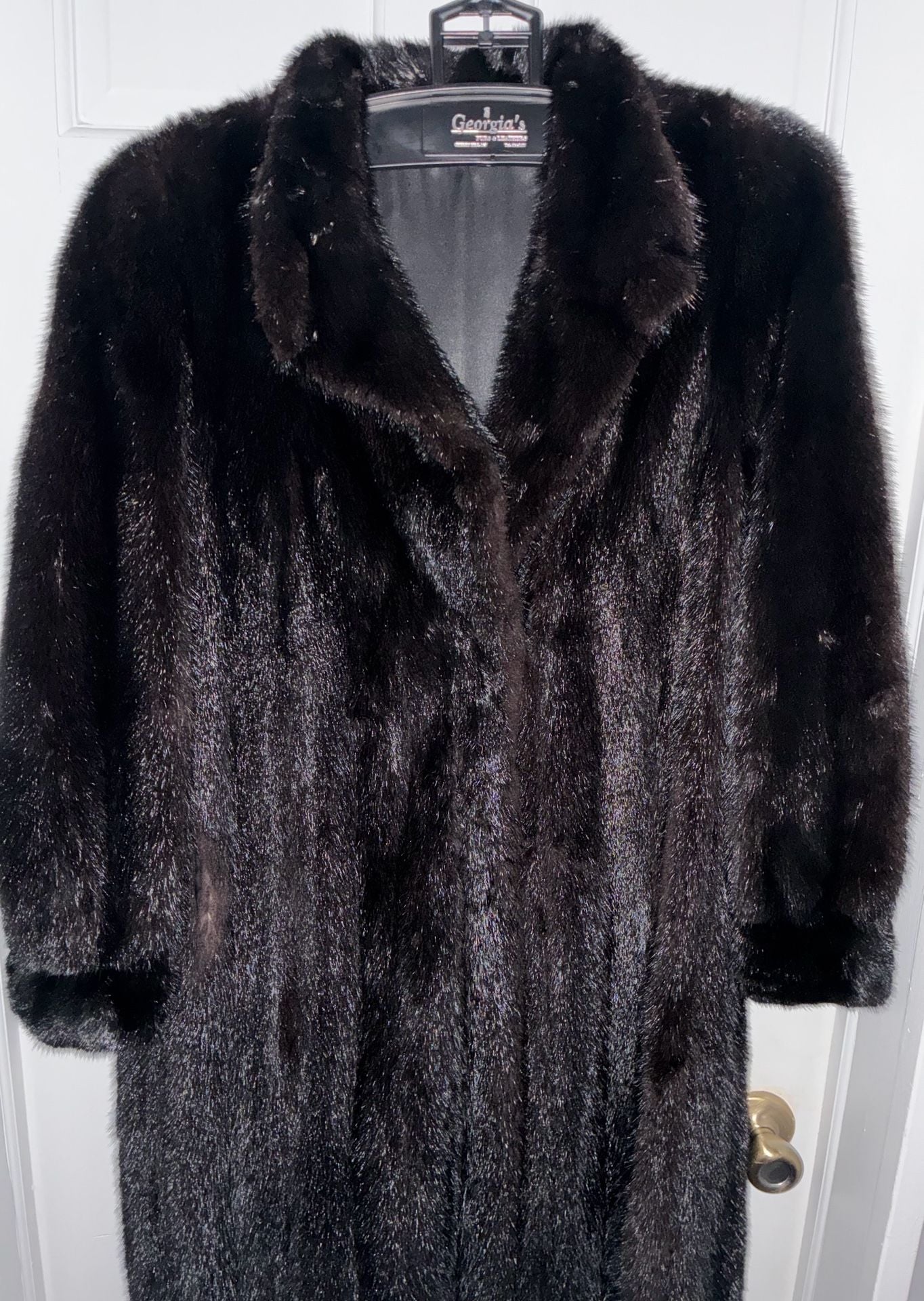 Vintage Black Mink Fur Coat Long Winter Jacket Scarf Earmuffs Gloves Set 9