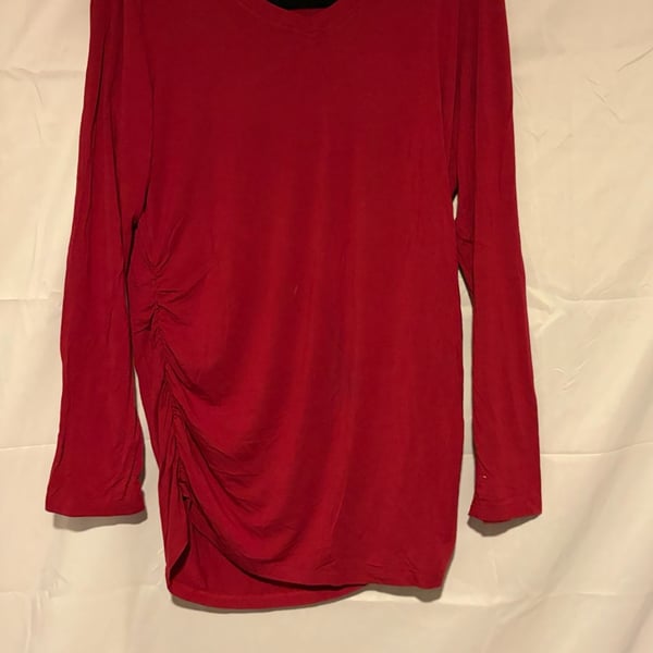 Smallshow Long Sleeve Top Size L Red Ruched Maternity Shirt