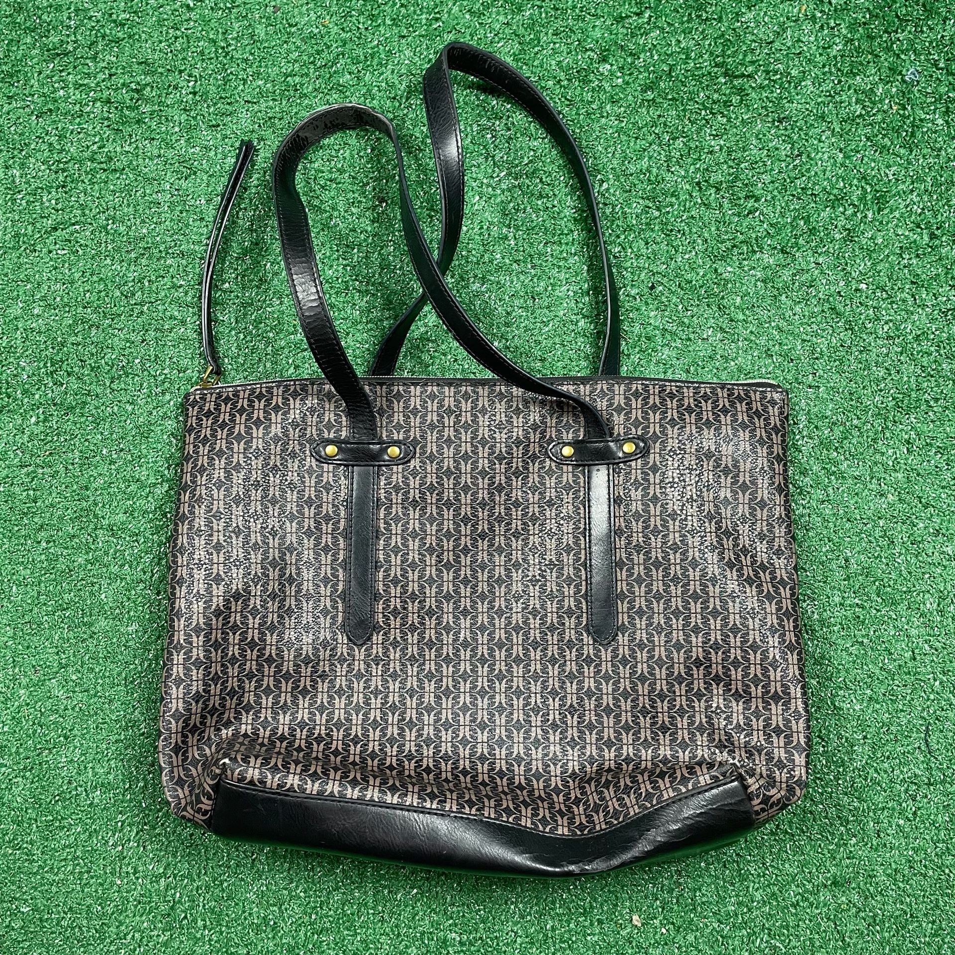 Fossil Felicity Logo Tote Bag Black Brown Monogram Shoulder Purse 3