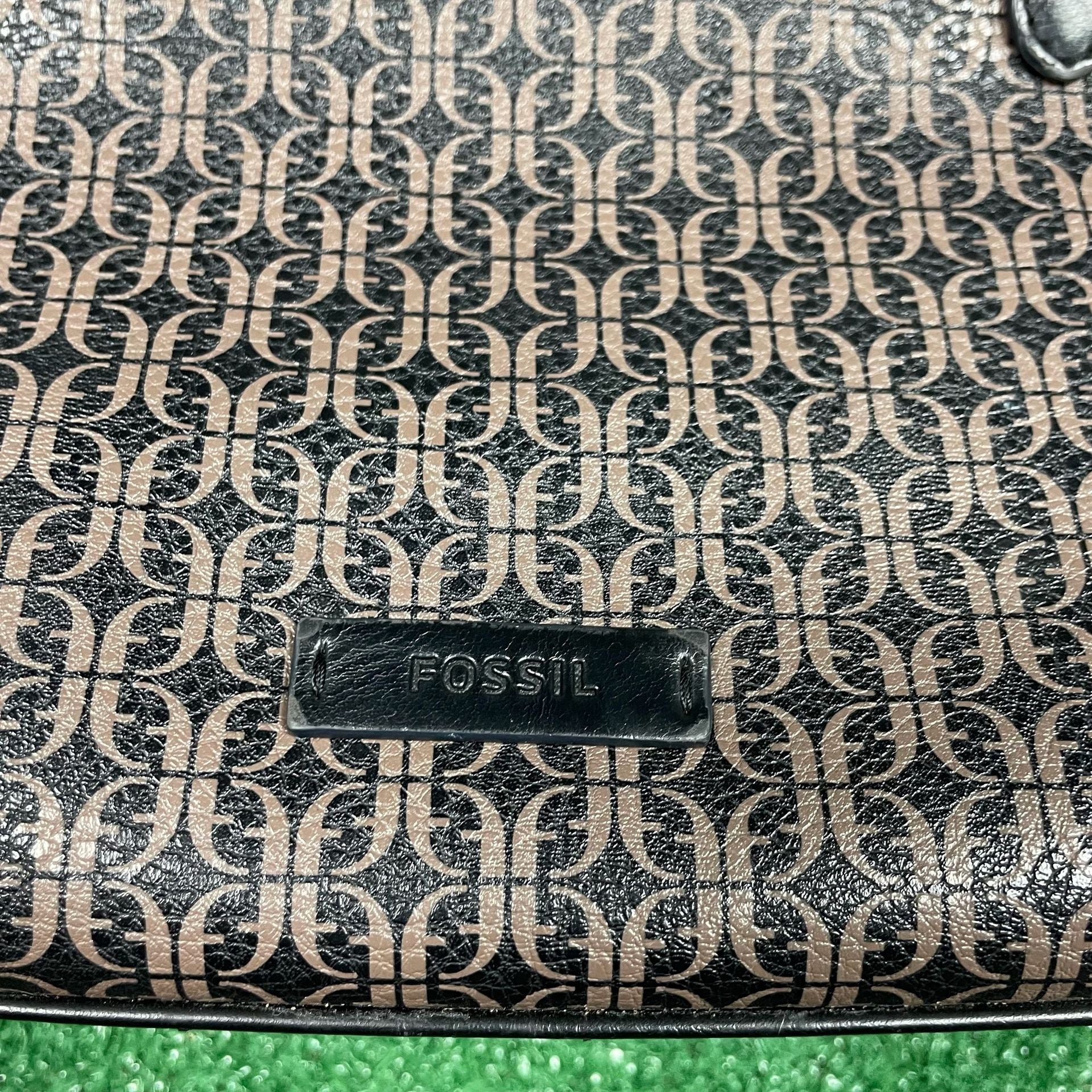 Fossil Felicity Logo Tote Bag Black Brown Monogram Shoulder Purse 4
