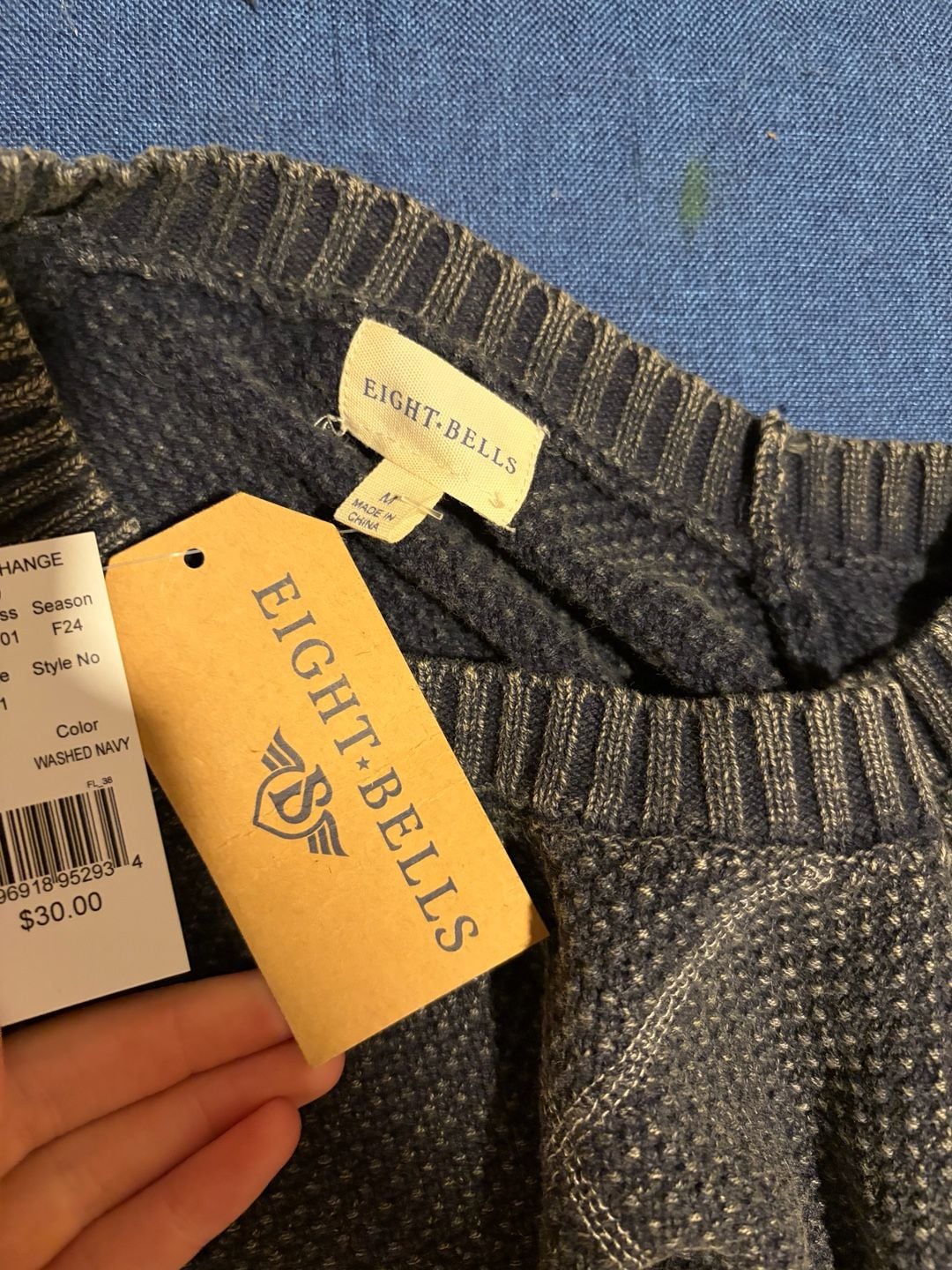 Eight Bells Crewneck Sweater Size M Washed Navy Knit Pullover 7