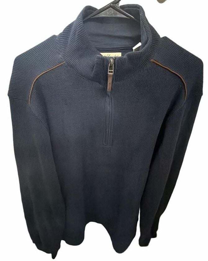English Laundry Quarter Zip Pullover Sweater Size M Navy Blue Waffle Knit 2
