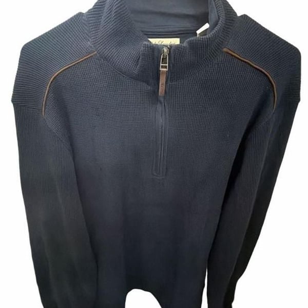 English Laundry Quarter Zip Pullover Sweater Size M Navy Blue Waffle Knit