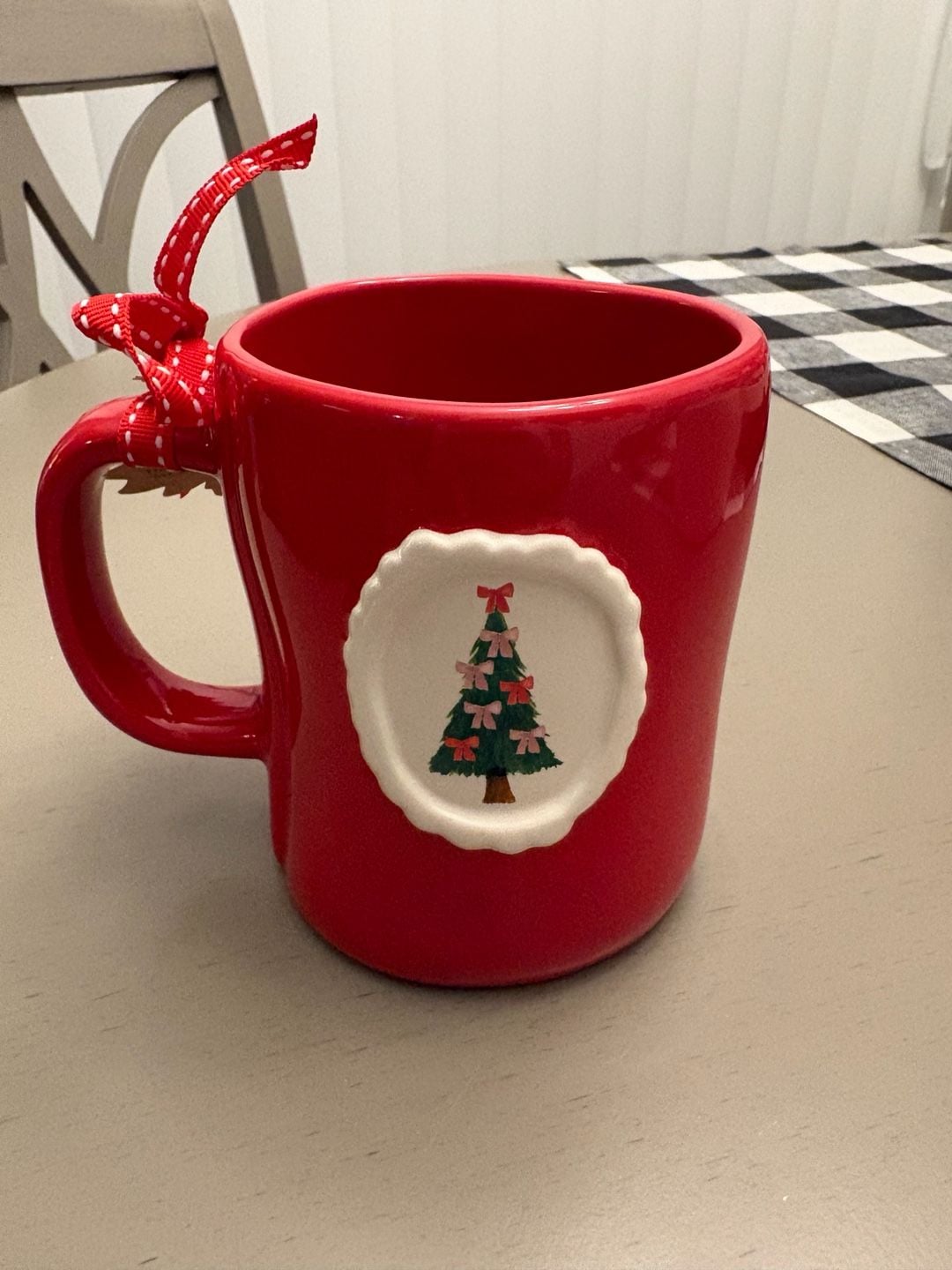 Rae Dunn Gift Wrapping Fuel Christmas Tree Mug Red Ceramic 3