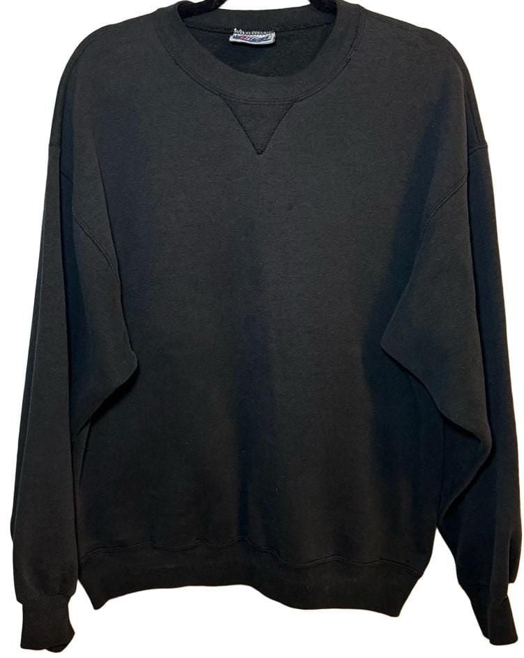 Vintage Hanes Classics V-Insert Blank Crewneck Sweatshirt Black XL Made in USA 2