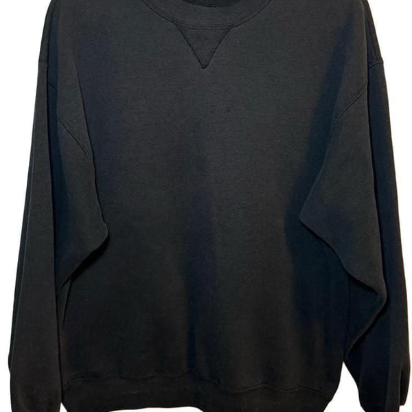 Vintage Hanes Classics V-Insert Blank Crewneck Sweatshirt Black XL Made in USA