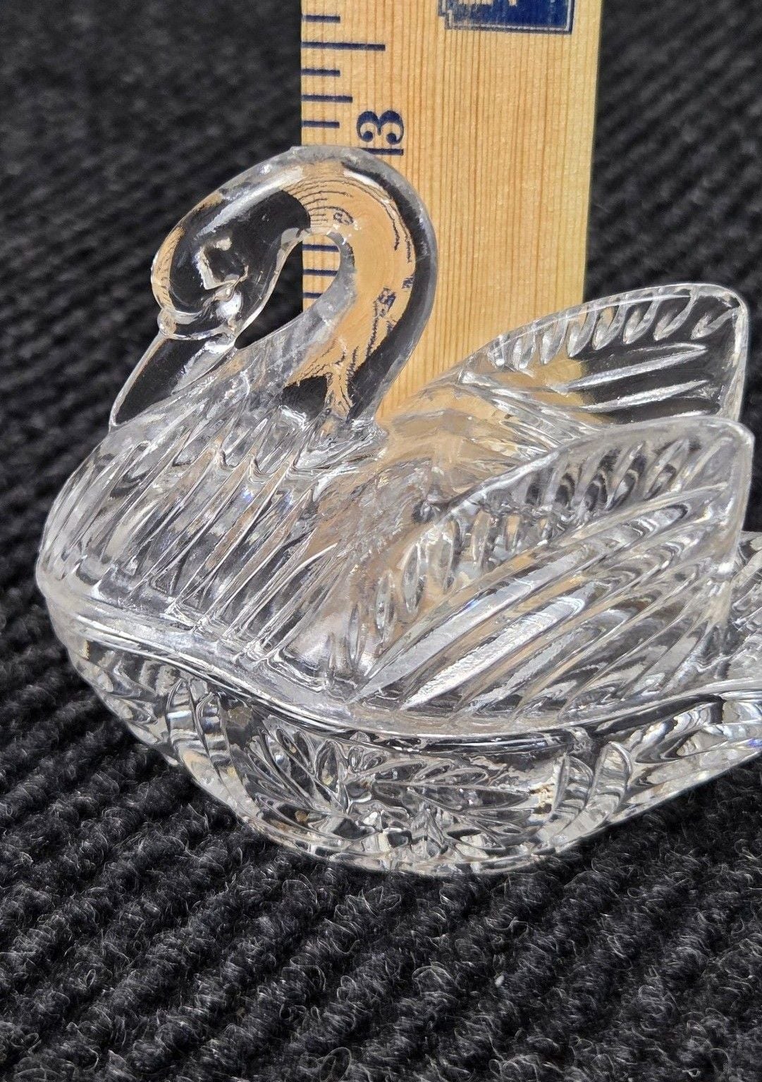 Vintage Crystal Clear Glass Swan Trinket Box Dish 9