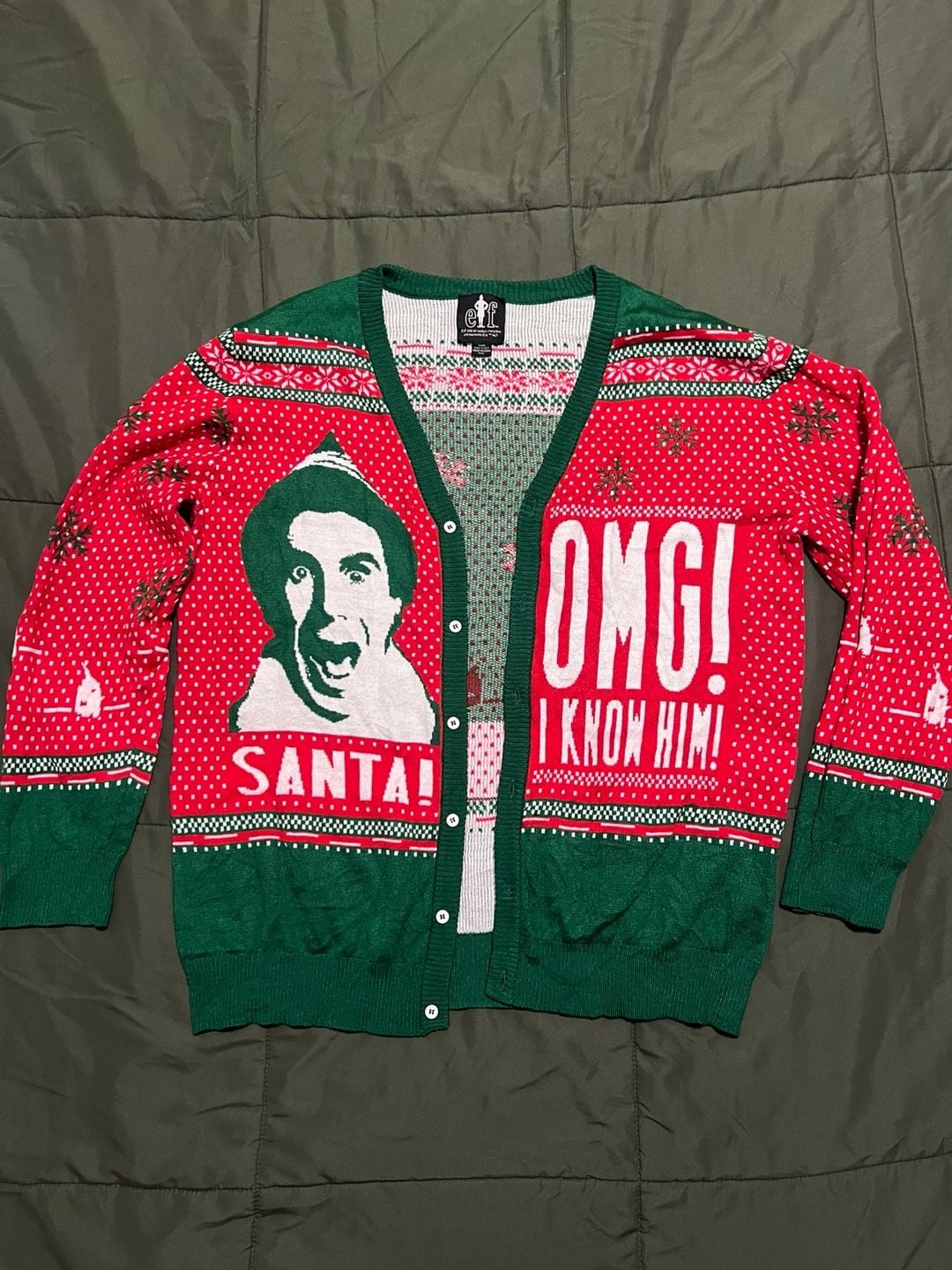 A-Elf Men's OMG! Santa! I Know Him! Christmas Cardigan Sweater Red/Green (XXL)
2