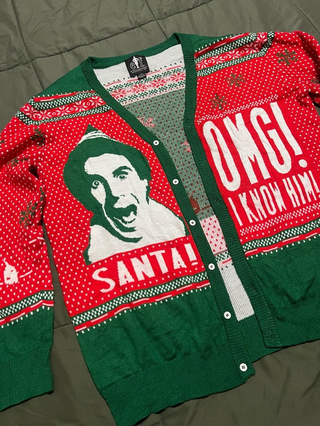 A-Elf Men's OMG! Santa! I Know Him! Christmas Cardigan Sweater Red/Green (XXL)
3