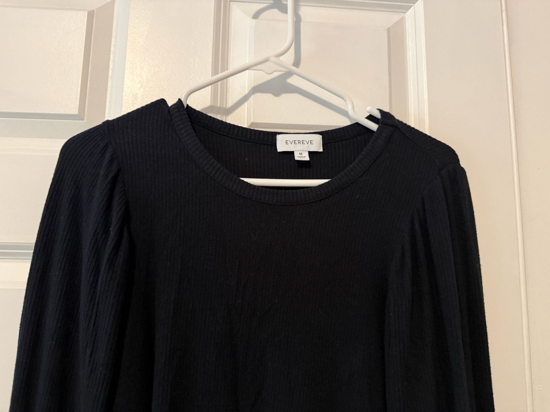 Evereve Black Long Sleeve Puff Sleeve Ribbed Top Size M 3