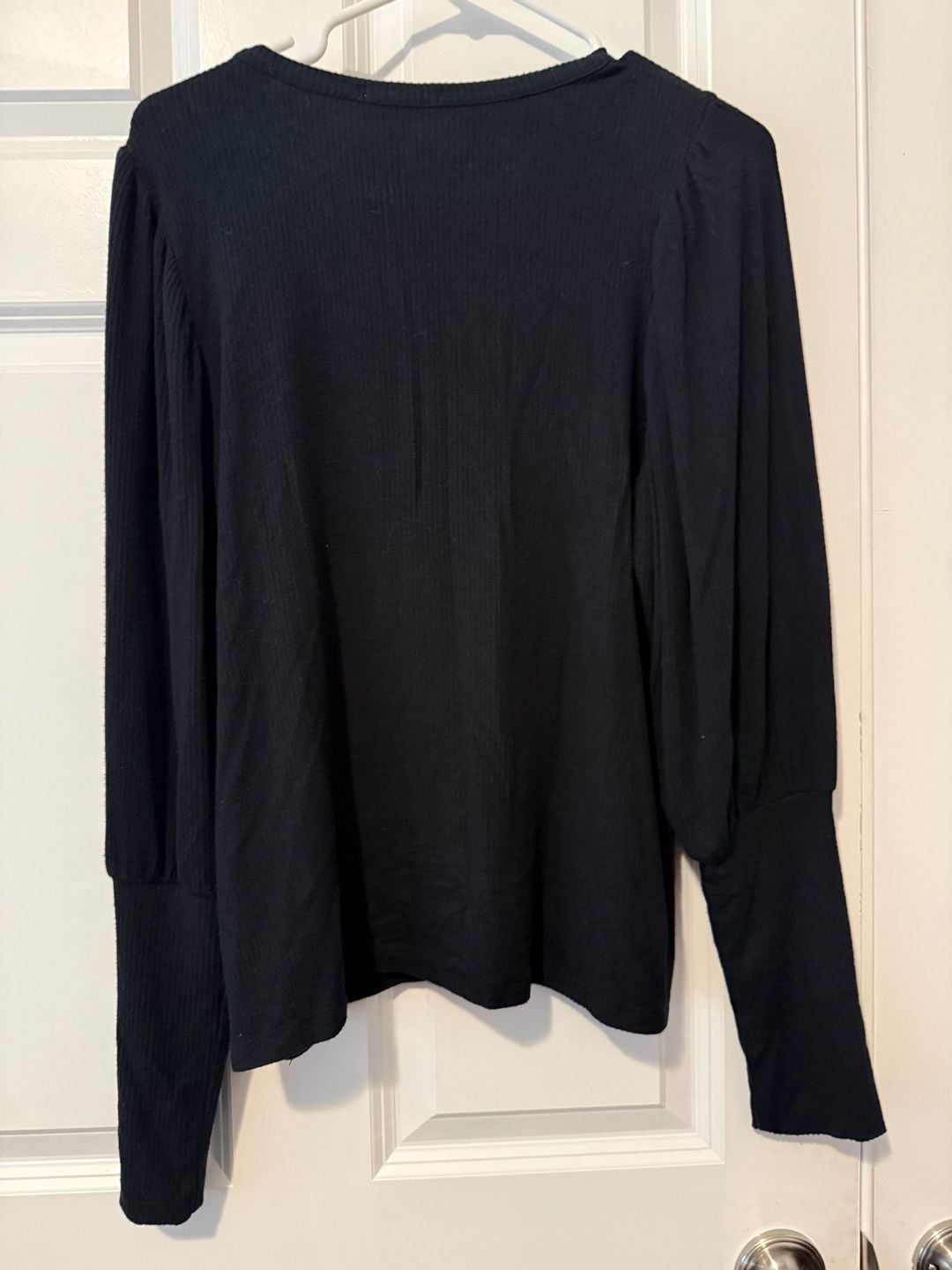 Evereve Black Long Sleeve Puff Sleeve Ribbed Top Size M 7