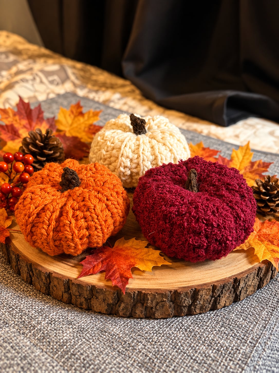 Handmade Crochet Pumpkin Set Fall Decor 2