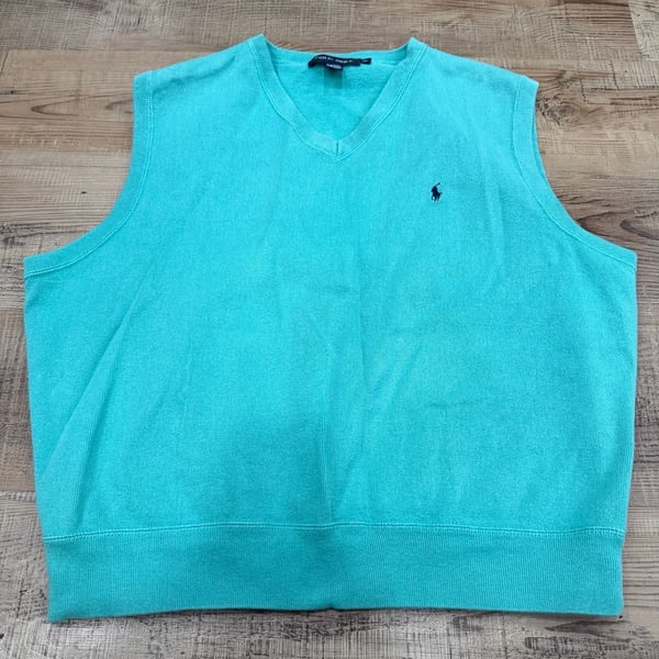 VTG Y2K Polo Golf Ralph Lauren V-Neck Sweater Vest Size XL Teal Blue 100% Cotton