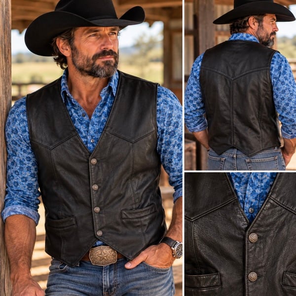 Scully Men’s Black Genuine Leather Western Vest 2XL Snap Front Biker Ranch Wear