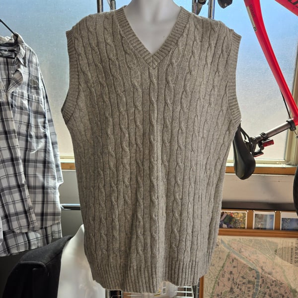 Sears SportWear V-Neck Cable Knit Sweater Vest XL Tall Gray Wool Blend