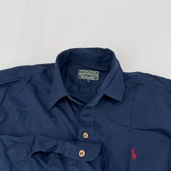 Vintage Polo Country Ralph Lauren Button-Down Shirt Size L Navy Long Sleeve