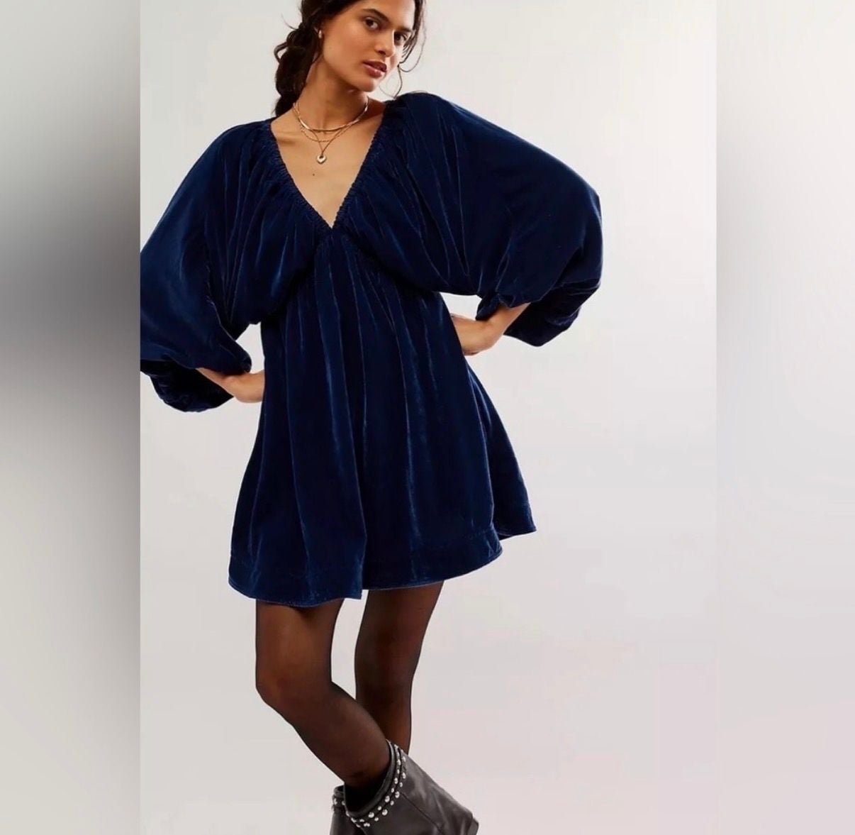 NWT Free People Portia Velvet Mini Dress Midnight Rain Size S 2