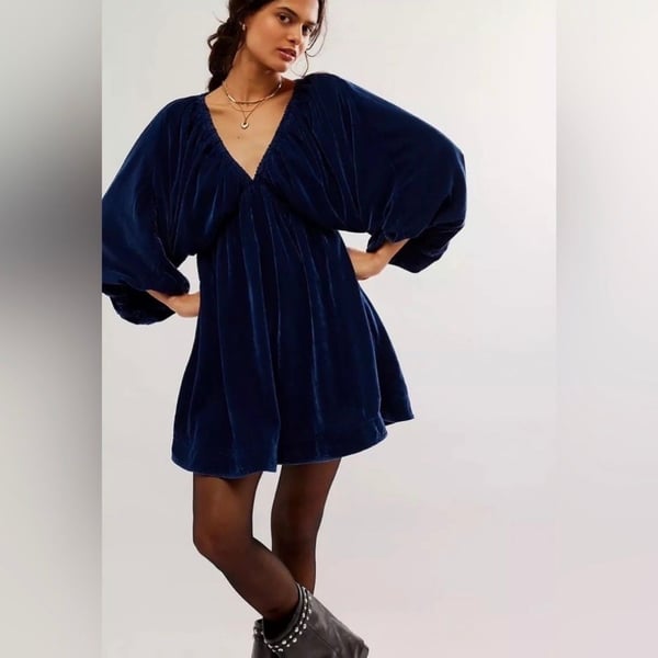 NWT Free People Portia Velvet Mini Dress Midnight Rain Size S