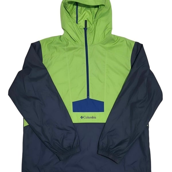 Columbia Flashback Pullover Windbreaker Size M Green Blue Hooded Jacket