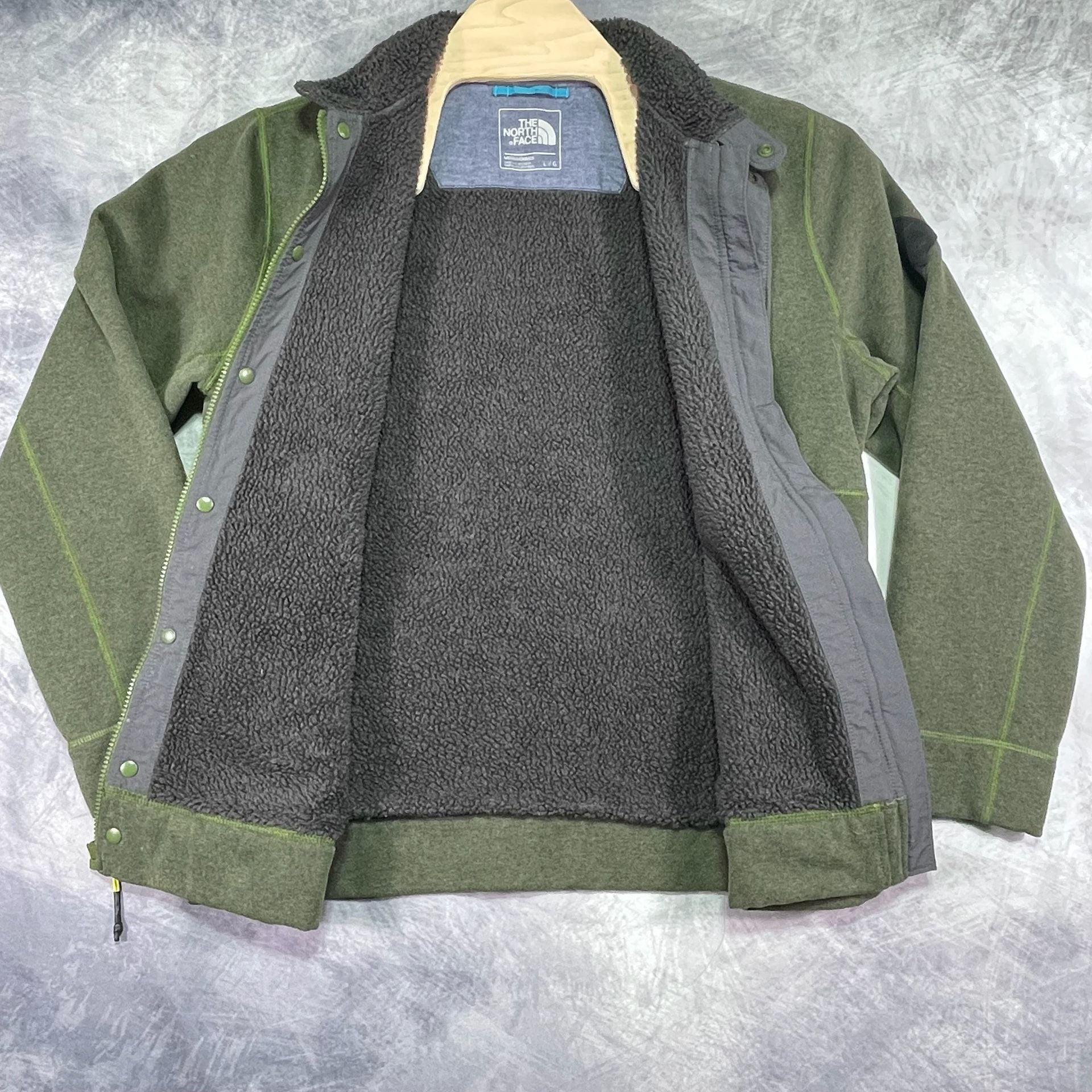 The North Face Fleece Jacket Size L Green Snap Zip Sherpa Lined 7