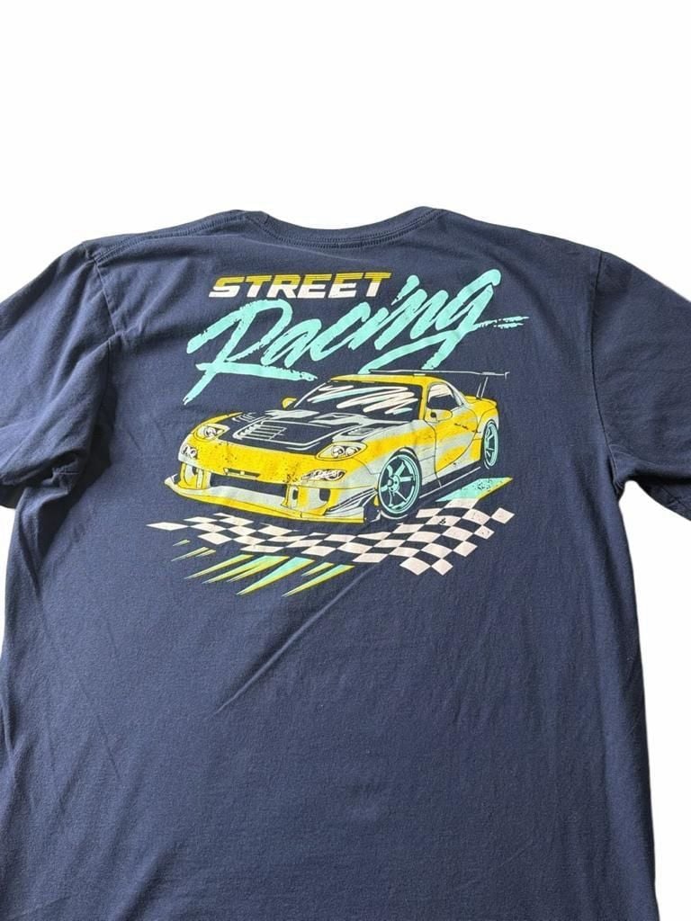 Rebel Society T-Shirt Size Large Blue Street Racing Car Graphic 7